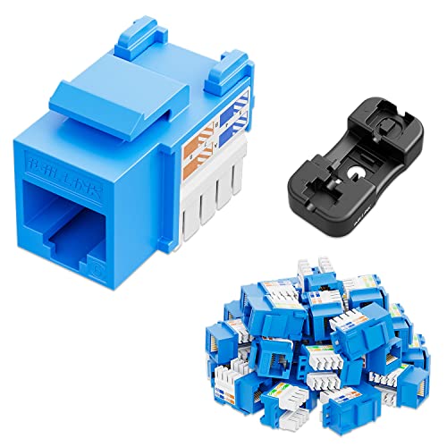 iwillink 10Gbps Cat6 Keystone Jack, RJ45 Keystone Jack 25-Pack and Keystone Punch-Down Stand, UTP Modular Ethernet Jack Insert 90-Degree, Punch Down Keystone Jack Adapter, Blue - Image 1