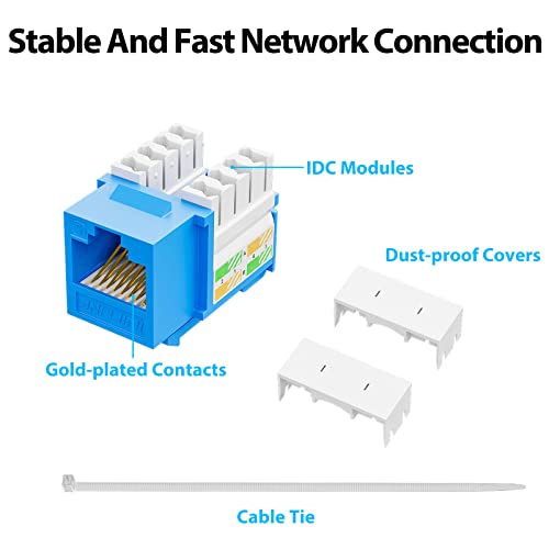 iwillink 10Gbps Cat6 Keystone Jack, RJ45 Keystone Jack 25-Pack and Keystone Punch-Down Stand, UTP Modular Ethernet Jack Insert 90-Degree, Punch Down Keystone Jack Adapter, Blue - Image 5