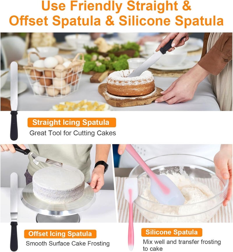 Uten 12 Inch Cake Turntable Cake Decorating Supplies Kit, 33 pcs Rotating Aluminium Cake Stand Set, Baking Tools with 20 Icing Tips, Bags, 3 Icing Smoother, Straight & Offset Spatula, Silicone Spatula - Image 3