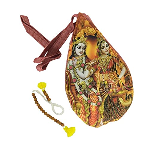 MAYAPURI Original Cotton Radha Krishna Digital Printed Beads Bag/Chanting Bag/Japa Mala Bag/Jholi/Thole with Zip Pocket and Sakshi Mala Counter (Pack of 1) - Image 1