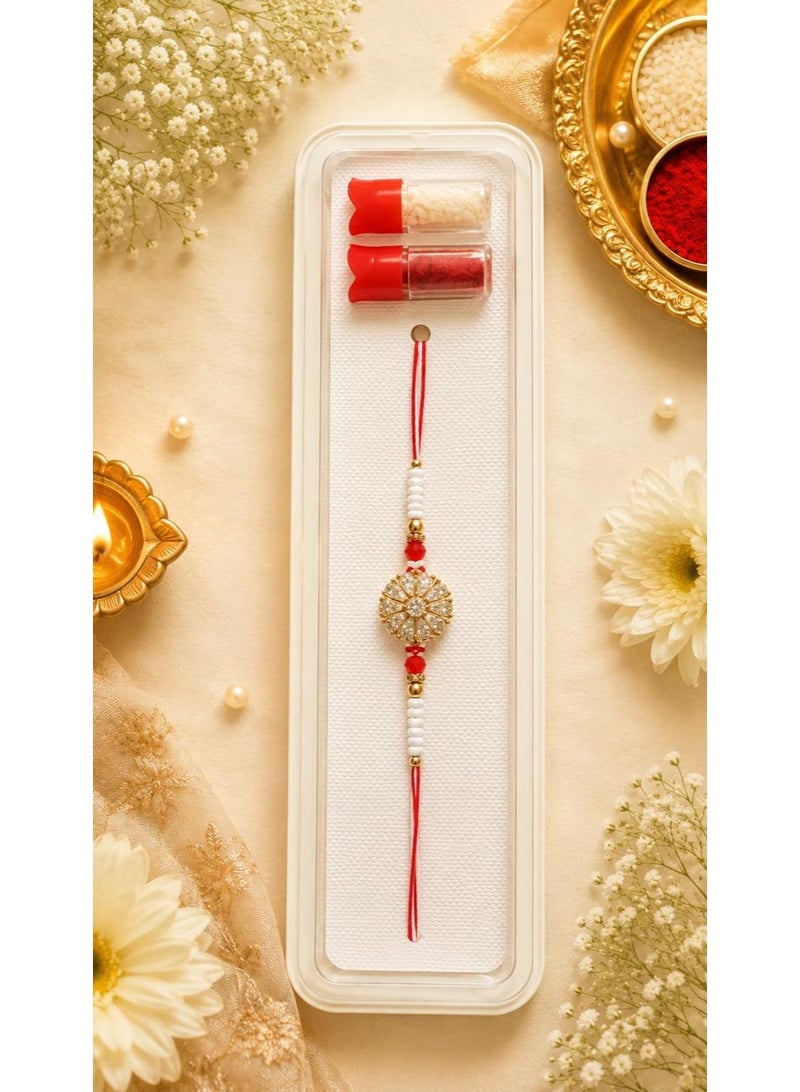 Rajshi Premium Designer Rakhi Gift Box with Kumkum & Chawal | Elegant Stone Rakhi for Brother | Festive Raksha Bandhan Gift Pack -Size 36 - Image 2