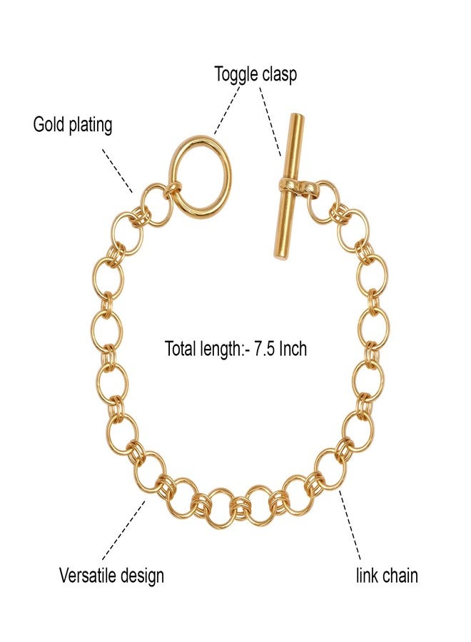 LeCalla أساور ليكالا من الفضة الإسترلينية 925 للنساء | سوار متشابك مطلي بالذهب عيار 14 قيراط مع شريط T | سوار حلقة بيضاوية مع مشبك تبديل للنساء بطول 7.5 بوصات - Image 4