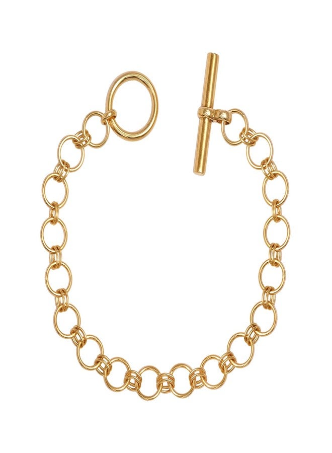 LeCalla أساور ليكالا من الفضة الإسترلينية 925 للنساء | سوار متشابك مطلي بالذهب عيار 14 قيراط مع شريط T | سوار حلقة بيضاوية مع مشبك تبديل للنساء بطول 7.5 بوصات - Image 1