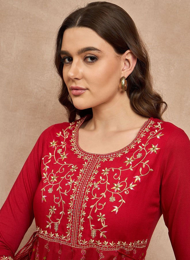 Baizee كل شيء عنك كورتا أناركالي مزخرفة بطبعات زهرية وعمل خيوط - Image 2