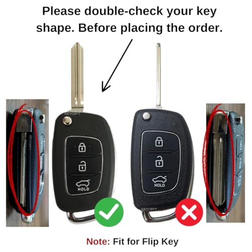 KEYCEPT Tristar Key Cover for Hyundai Aura | Venue | Creta | Exter | i20 Active| Grand i10 Nios | Xcent 3 Button Flip Key. (Black) - Image 2