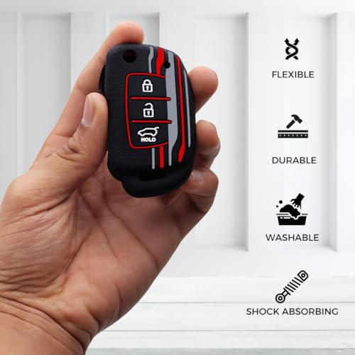 KEYCEPT Tristar Key Cover for Hyundai Aura | Venue | Creta | Exter | i20 Active| Grand i10 Nios | Xcent 3 Button Flip Key. (Black) - Image 5