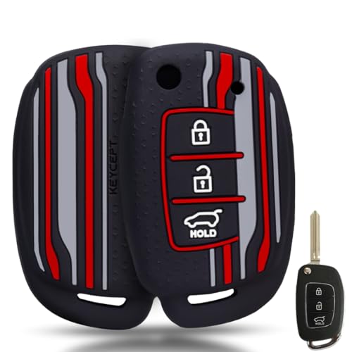 KEYCEPT Tristar Key Cover for Hyundai Aura | Venue | Creta | Exter | i20 Active| Grand i10 Nios | Xcent 3 Button Flip Key. (Black) - Image 1