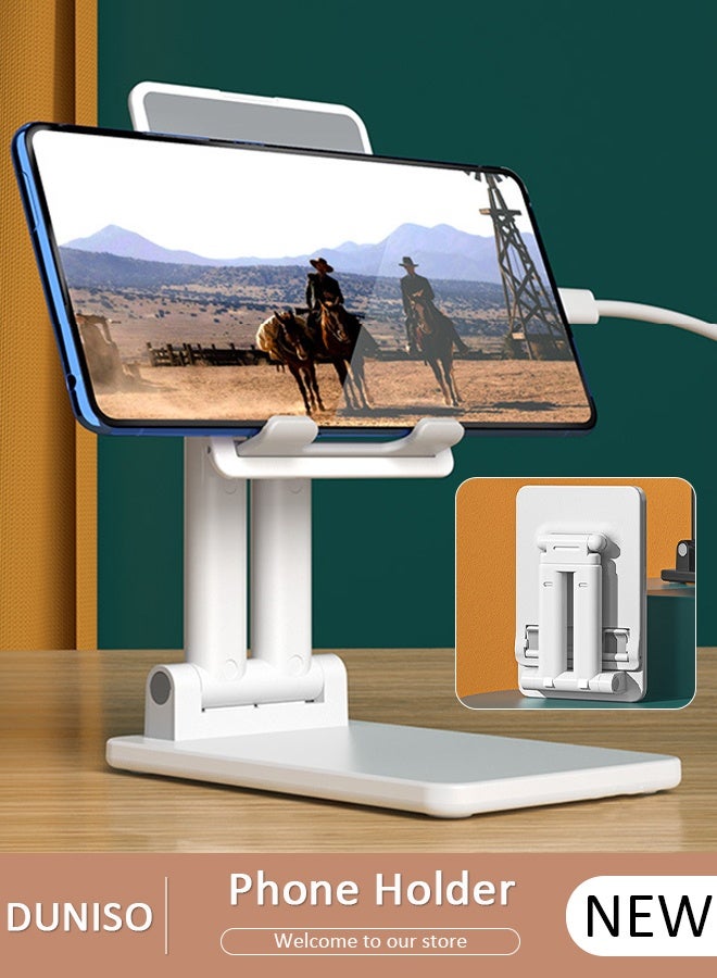 DUNISO حامل هاتف محمول، حامل هاتف قابل للتعديل بزاوية وارتفاع للسطح، حامل هاتف محمول قابل للطي بالكامل، متوافق مع آيفون 14/13/12/الهواتف الذكية - Image 1
