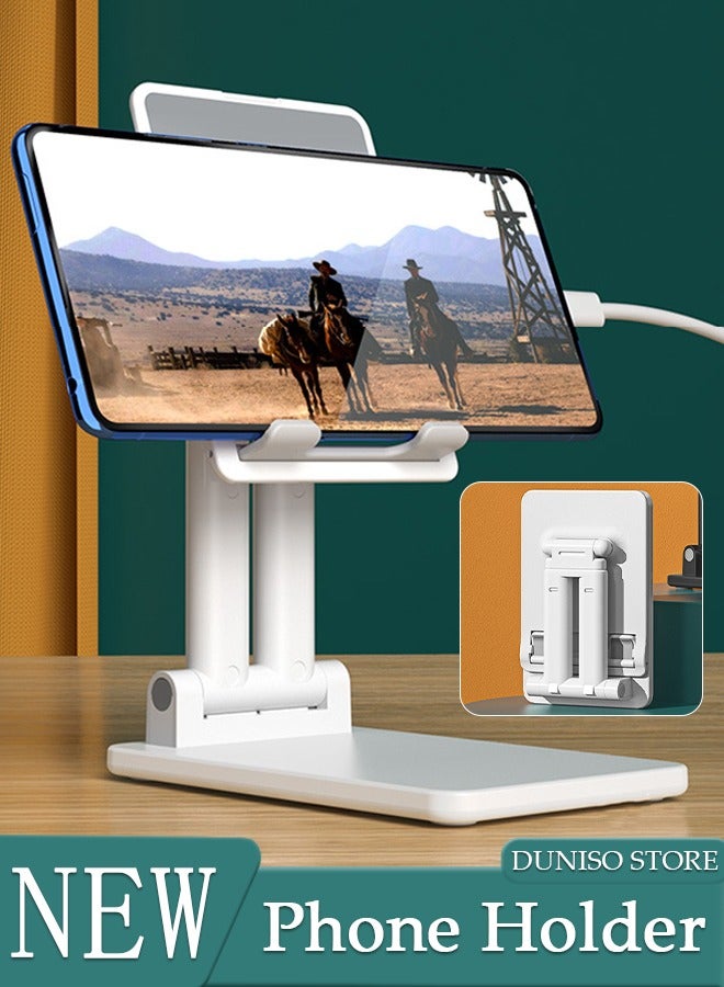 DUNISO Cell Phone Stand, Adjustable Angle Height Phone Holder for Desk, Fully Foldable Portable Phone Holder, Compatible for iPhone 14/13/12/Smartphones  - Image 1