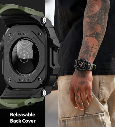 ULTIMAL Rugged Case with Band for Apple Watch Band 45mm,Compatible with Apple Watch Series 9/8/7 45mm Men, Military Grade Shockproof Bumper Cover for iWatch Tactical Band Men (45mm, Army Green) - Image 4