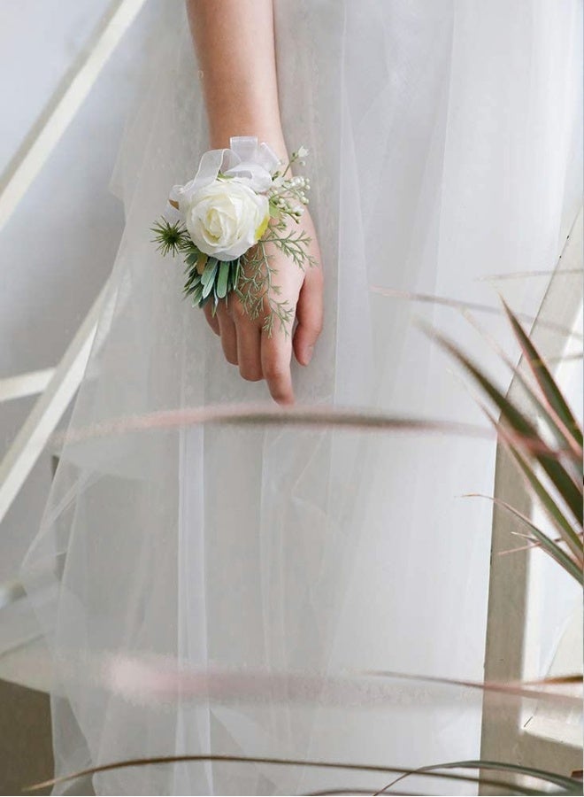 Generic Women's Wrist Corsage,Wedding Groomsmen and Bridesmaids Corsage,Rose Corsage Wristlet Band, Bracelet for Women Bride Bridesmaid White Wedding Prom (2 PCS)  - Image 2