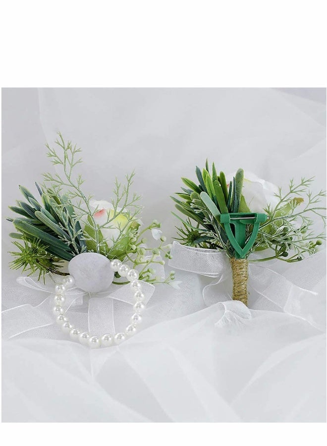 Generic Women's Wrist Corsage,Wedding Groomsmen and Bridesmaids Corsage,Rose Corsage Wristlet Band, Bracelet for Women Bride Bridesmaid White Wedding Prom (2 PCS)  - Image 5