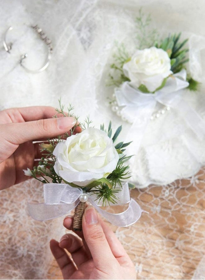Generic Women's Wrist Corsage,Wedding Groomsmen and Bridesmaids Corsage,Rose Corsage Wristlet Band, Bracelet for Women Bride Bridesmaid White Wedding Prom (2 PCS)  - Image 3