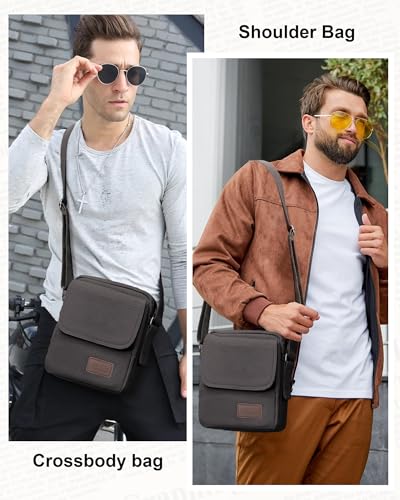 WISEPACK Small Crossbody Bag for Men,Vintage Canvas Messenger Shoulder Bags Crossbody Satchel Bag Men's Side Bags Women Over the Shoulder Purse for Phone Passport Bolsos Para Hombre Black Grey - Image 4