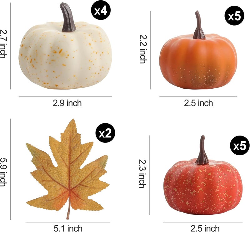 CHEAWRTZ 16PCS Realistic Mini Pumpkin Decor,Fall Decor with Pumpkins Maple Leaves, Artificial Pumpkin Decor for Autumn Filler, Realistic Pumpkin Decorations for Halloween Thanksgiving Fall Home Decor - Image 5