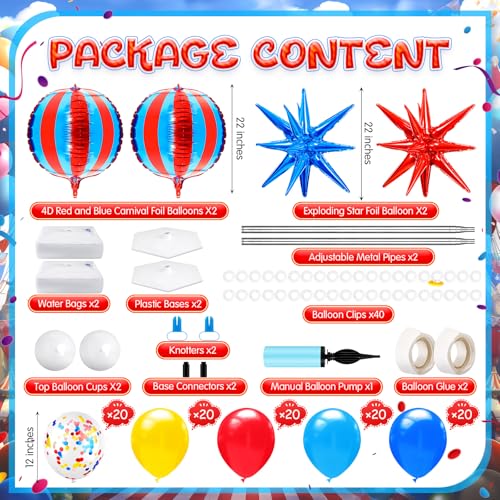 LaRandom 2 Sets Carnival Balloon Column Stand Kit Circus Theme Birthday Party Supplies Including Red Blue Yellow Balloon Garland Arch Kit for Birthday Carnival Theme Decorations - Image 5