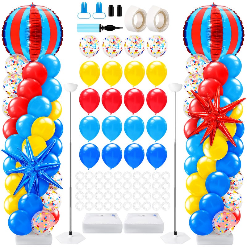 LaRandom 2 Sets Carnival Balloon Column Stand Kit Circus Theme Birthday Party Supplies Including Red Blue Yellow Balloon Garland Arch Kit for Birthday Carnival Theme Decorations - Image 3