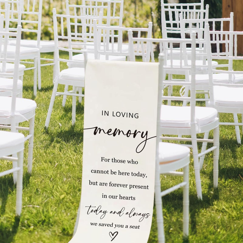 SIXEIGHT Reserved Memorial Wedding Chair Sign, In Loving Memory Linen Wedding Sign for Chair, Save a Seat for Someone In Heaven, Reserved Seating Decoration for Weddings Parties, 50 x 15 Inch-A12 - Image 3
