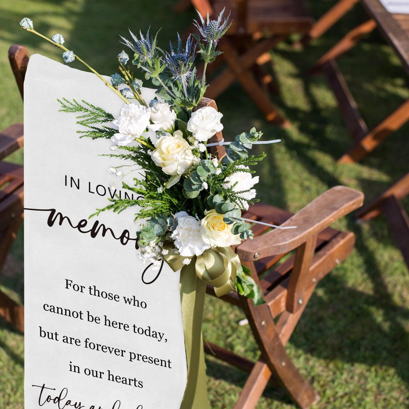 SIXEIGHT Reserved Memorial Wedding Chair Sign, In Loving Memory Linen Wedding Sign for Chair, Save a Seat for Someone In Heaven, Reserved Seating Decoration for Weddings Parties, 50 x 15 Inch-A12 - Image 4