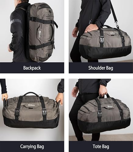 ubon حقيبة دفل كبيرة للرياضة والسفر من أوبون، حقيبة نهاية الأسبوع القابلة للتعبئة للرجال والنساء (رمادي، 65 لتر) - Image 4