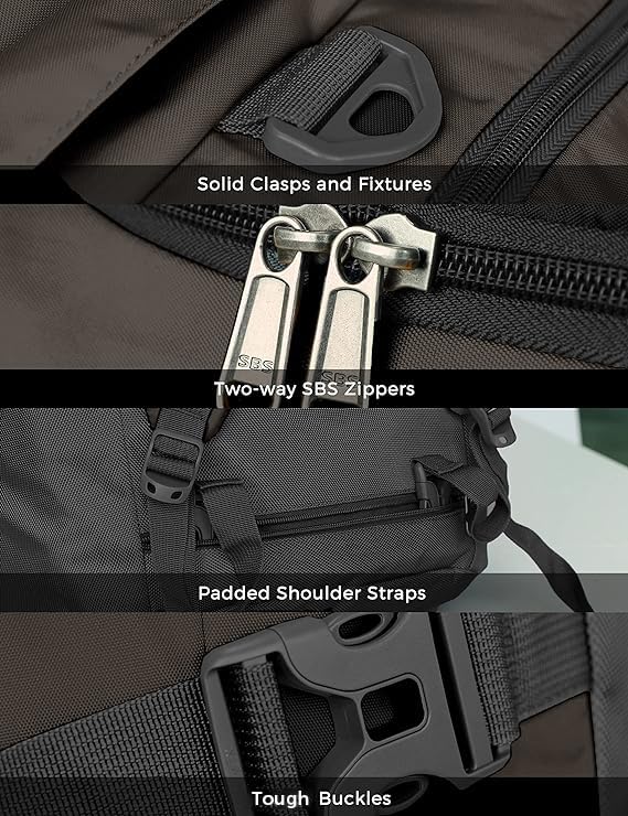 ubon حقيبة دفل كبيرة للرياضة والسفر من أوبون، حقيبة نهاية الأسبوع القابلة للتعبئة للرجال والنساء (رمادي، 65 لتر) - Image 5