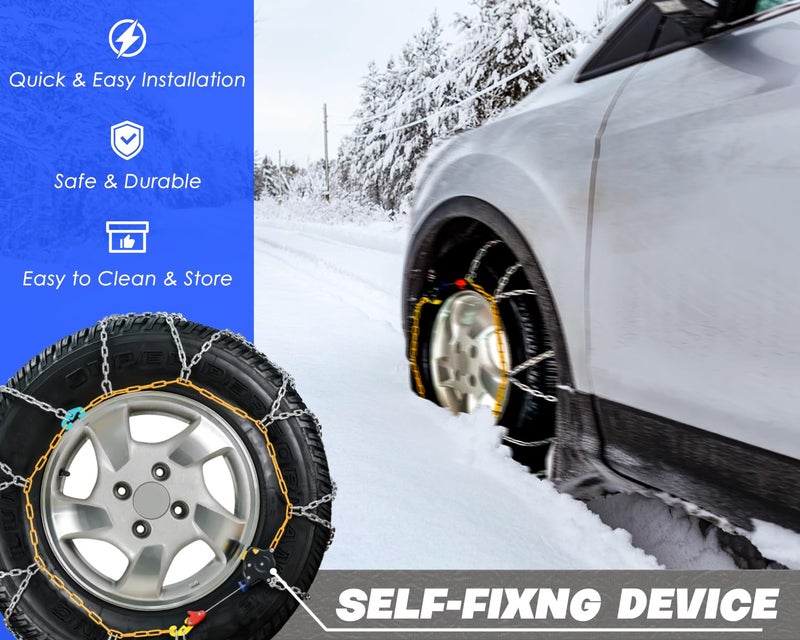 AUVEBY Snow-Chains Auto Fixing 1 Min Quick Fit Easy Installation Tire-Chains, Portable Reusable Universal Emergency Tire Traction Chain for Passenger Car, Pickup Trucks and SUV - Set of 2 (HKN-140) - Image 2