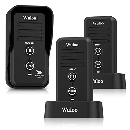 Wuloo Wireless Intercom Doorbells for Home Classroom, Intercomunicador Waterproof Electronic Doorbell Chime with 1/2 Mile Range 3 Volume Levels Rechargeable Battery (Black, 1&2) - Image 1