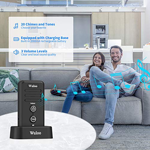 Wuloo Wireless Intercom Doorbells for Home Classroom, Intercomunicador Waterproof Electronic Doorbell Chime with 1/2 Mile Range 3 Volume Levels Rechargeable Battery (Black, 1&2) - Image 3