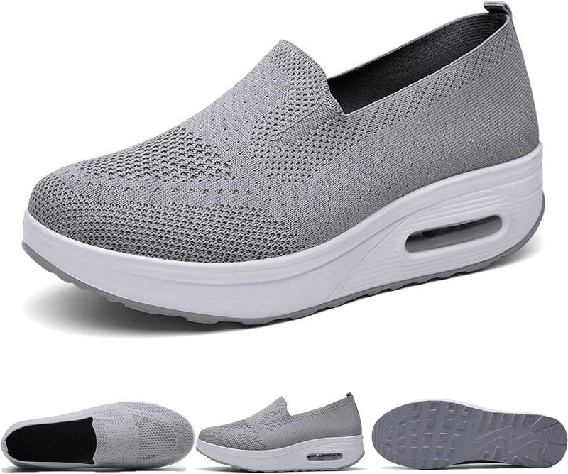 كلاراكو حذاء رياضي نسائي من كلاركو لتقويم العظام، حذاء مشي نسائي سهل الارتداء مزود بوسادة هوائية، حذاء مشي نسائي لتقويم العظام (رمادي، 5) - Image 1