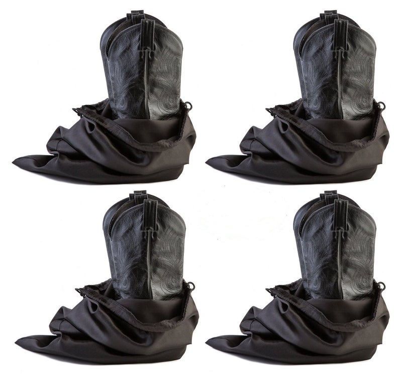 Tuff Guy Travel and Storage Boot Bags Cowboy Boot Bag Made of Strong Water Proof Ballistic Nylon wLocking Drawstring Black Set of 4 Travel Boot Bags 23 X 19