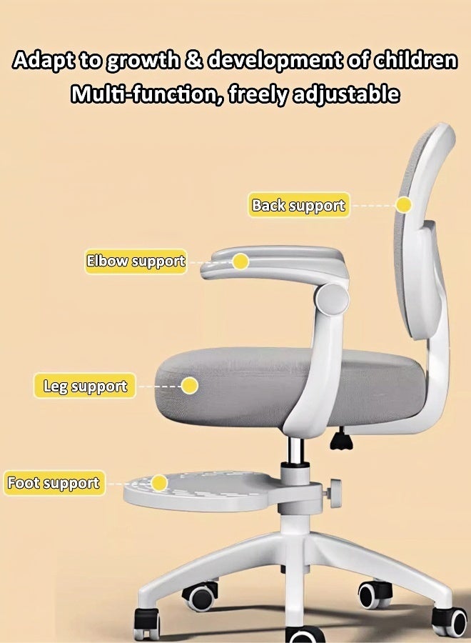 HQ-GAMING Kids Ergonomic Study Chair, Kids' Armchairs, Computer Desk Chair, Swivel Task Office Chair Home Children Study Chair with Adjustable Height & Lumbar Support Footrest Universal Wheel (Grey)  - Image 4