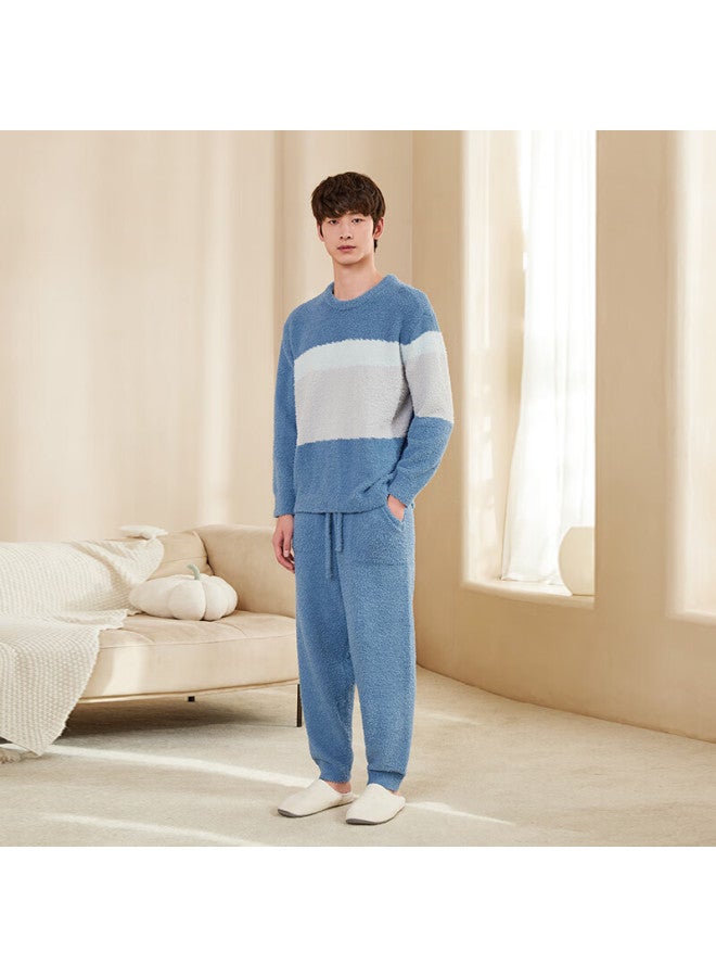 Agentmuse Autumn Winter New Warm Plush Ultra Soft Half Velvet Couple Pajama Set Men's Homewear 919nt Qingque Tou Dai L