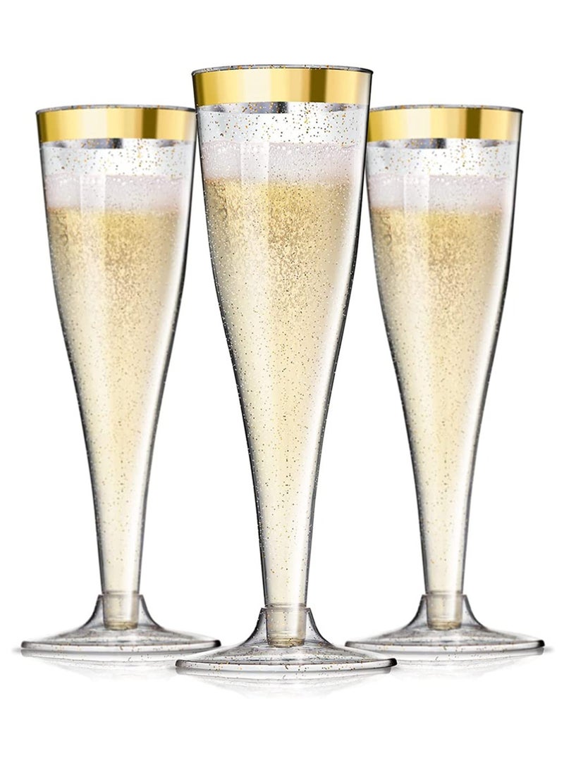 SYOSI Plastic Champagne Flutes Gold Glitter Plastic Cups 6.5 OZ Clear Plastic Cups Tumblers, Fancy Disposable Hard Plastic Cups with Gold Glitter, Premium Wedding Cups Elegant Party Cups Gold 6PCS  - Image 1