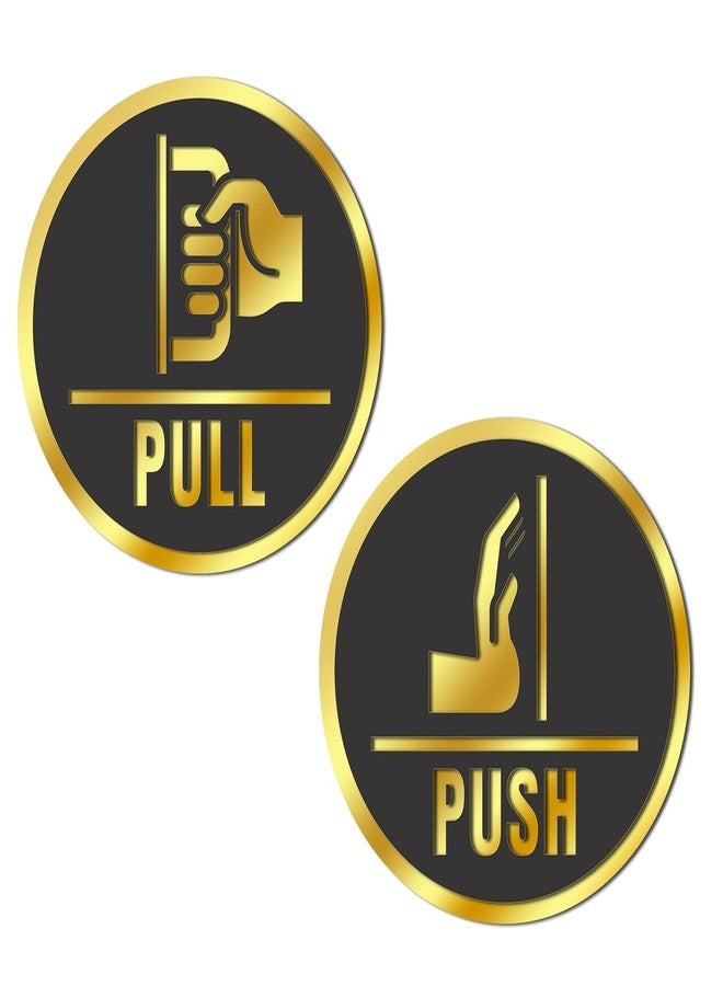 لافتة باب دائرية سوداء وذهبية فاخرة من BerryBox مقاس 6 بوصات ذاتية اللصق، قابلة للسحب والدفع، مناسبة للمتاجر والمقاهي والمستشفيات والمدارس والمكاتب والفنادق والمطاعم (مجموعة من قطعتين) - Image 1