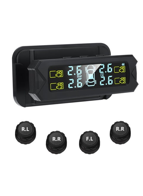 Wireless Solar TPMS with 4 External Sensors, Real time Tire Pressure and Temperature Monitoring System, 0 to 81 PSI