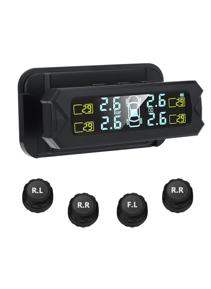 Wireless Solar TPMS with 4 External Sensors, Real time Tire Pressure and Temperature Monitoring System, 0 to 81 PSI