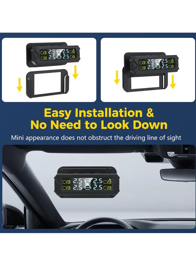 Wireless Solar TPMS with 4 External Sensors, Real time Tire Pressure and Temperature Monitoring System, 0 to 81 PSI
