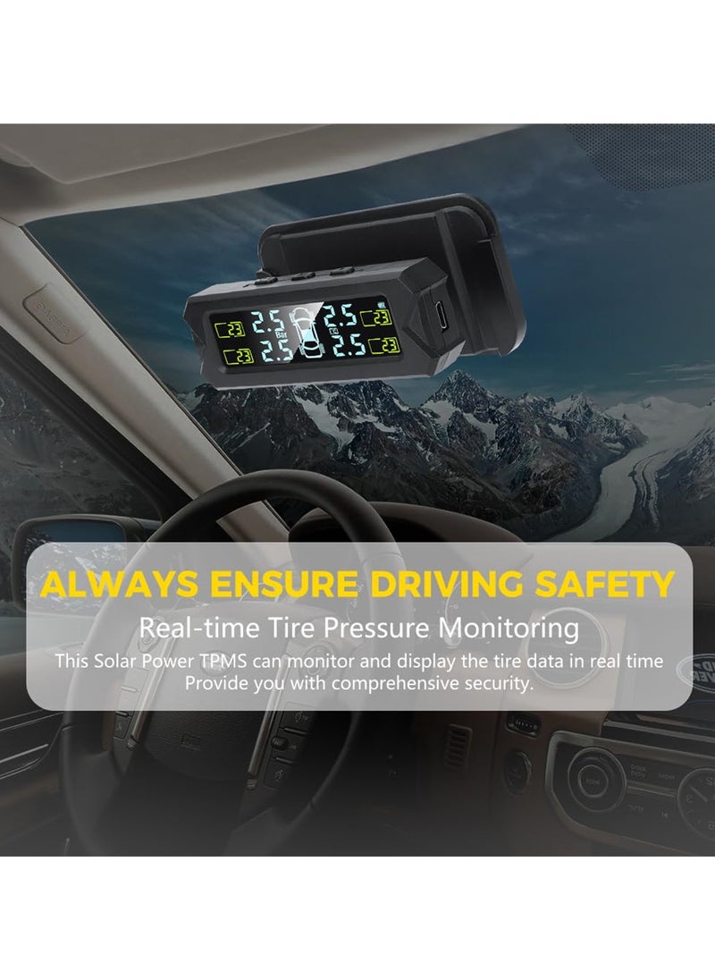 Wireless Solar TPMS with 4 External Sensors, Real time Tire Pressure and Temperature Monitoring System, 0 to 81 PSI