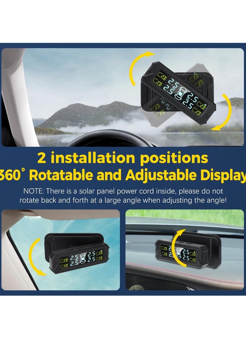 Wireless Solar TPMS with 4 External Sensors, Real time Tire Pressure and Temperature Monitoring System, 0 to 81 PSI