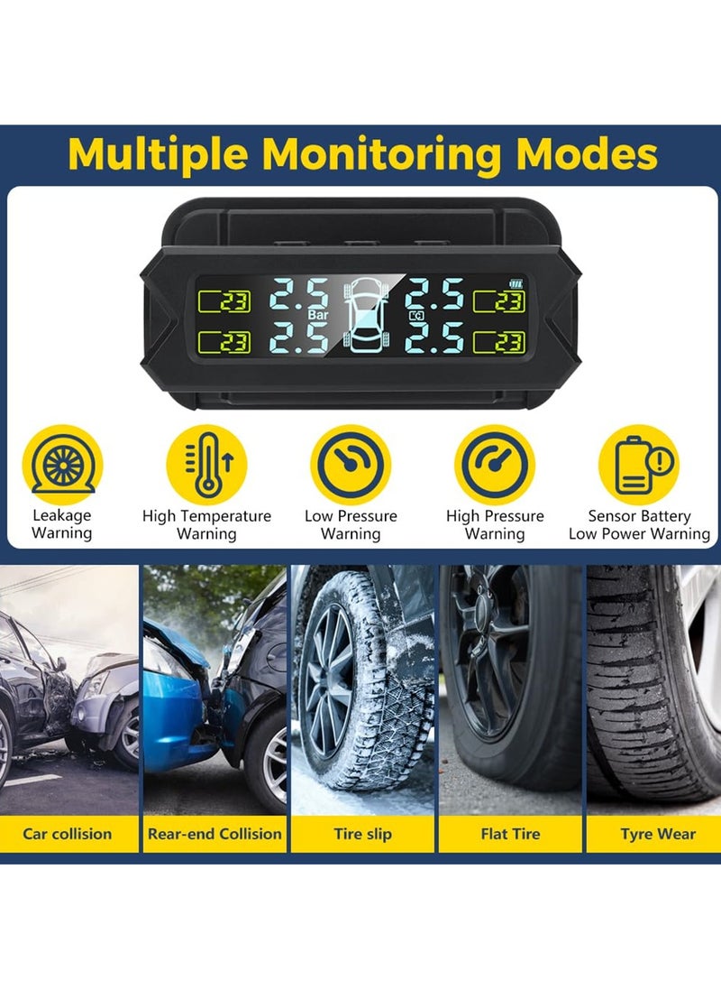 Wireless Solar TPMS with 4 External Sensors, Real time Tire Pressure and Temperature Monitoring System, 0 to 81 PSI
