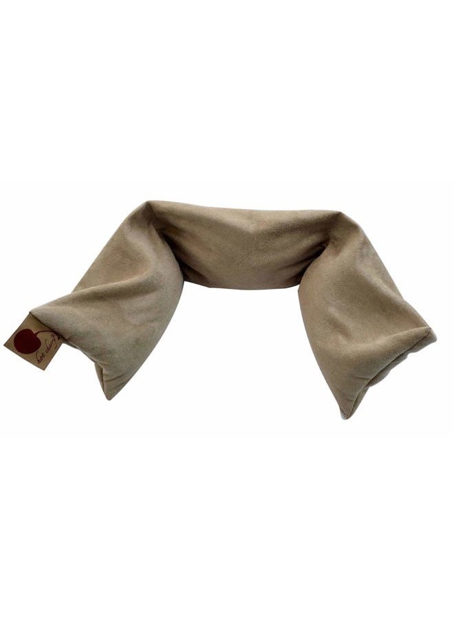 Hot Cherry Neck Wrap Tan Ultra Suede Cherry Pit-Stone Pillow, Microwavable Hot/Cold Compress, Sustainable Moist Heat Pack, Shoulder Pain Relief, Washable, Spa - Image 3