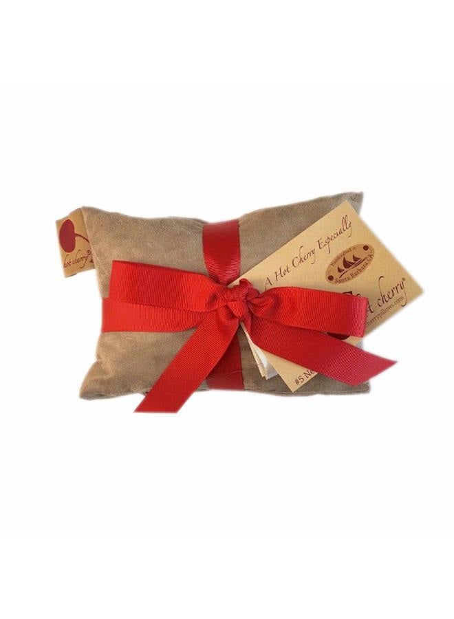 Hot Cherry Neck Wrap Tan Ultra Suede Cherry Pit-Stone Pillow, Microwavable Hot/Cold Compress, Sustainable Moist Heat Pack, Shoulder Pain Relief, Washable, Spa - Image 2
