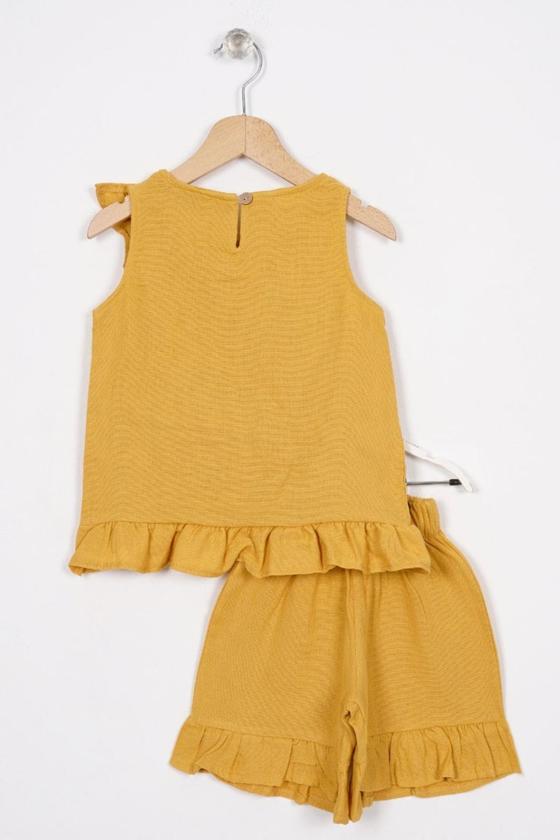 Zepkids Mustard Color Girl Shorts Set with Frills on Front and Hem  - Image 3
