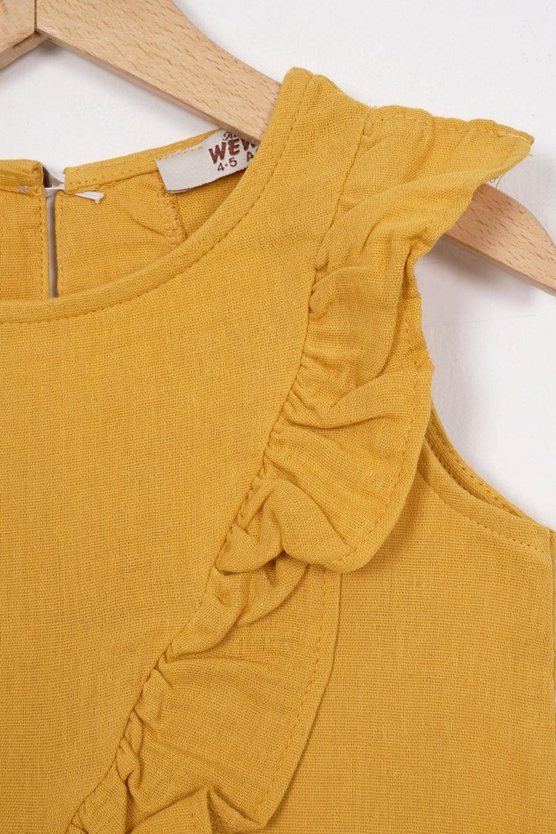 Zepkids Mustard Color Girl Shorts Set with Frills on Front and Hem  - Image 2