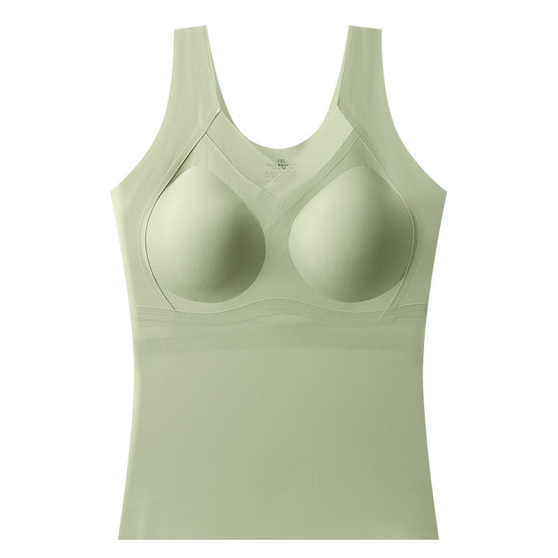 Plus Size Seamless Ice Silk Vest Breathable Comfortable Exterior V-Neck Mesh Removable Cup Wear-Free Underwear Base Shirt - Image 1