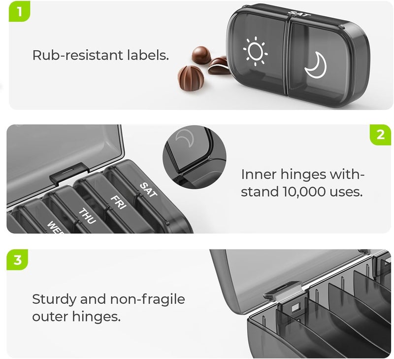 Weekly Pill Organizer for 2 Times a Day, AM PM Pill Box with Large Opening - Image 4