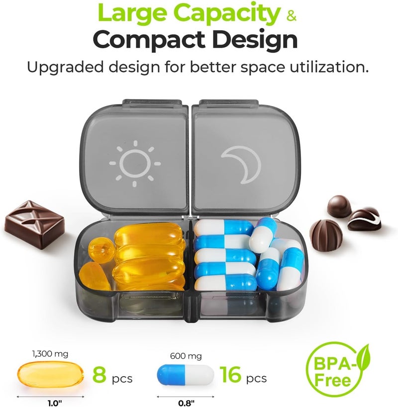 Weekly Pill Organizer for 2 Times a Day, AM PM Pill Box with Large Opening - Image 2