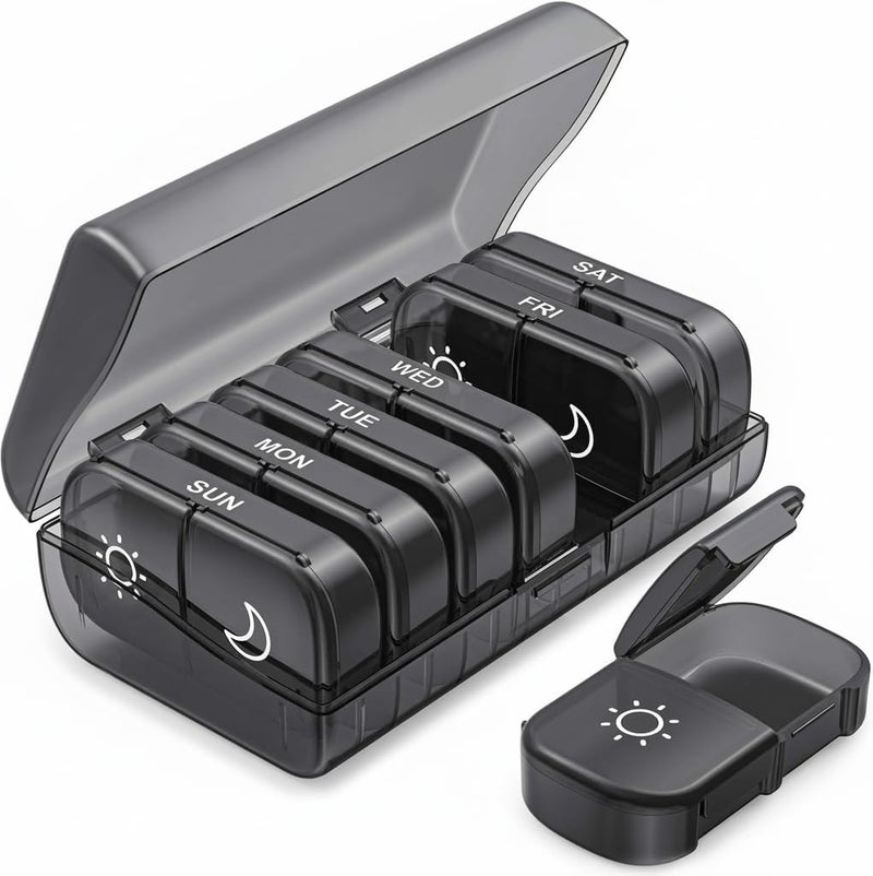 Weekly Pill Organizer for 2 Times a Day, AM PM Pill Box with Large Opening - Image 1