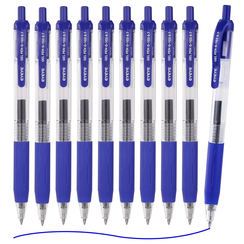 EYEYE G103 Retractable Gel Blue Pens 07mm 10 Pack Medium Point Ballpoint Pen Quick Drying Pen Fine Point Smooth Writing Pens for Office School Supplies - Image 2