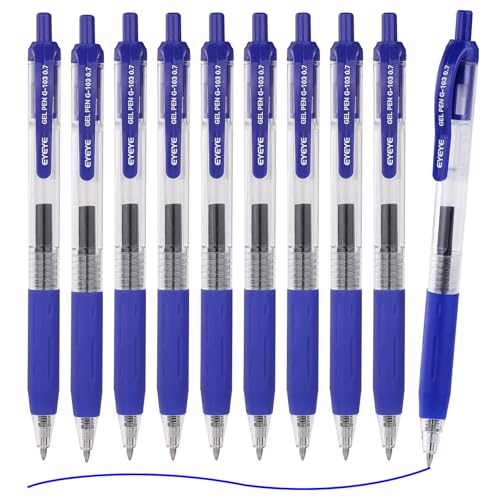 EYEYE G103 Retractable Gel Blue Pens 07mm 10 Pack Medium Point Ballpoint Pen Quick Drying Pen Fine Point Smooth Writing Pens for Office School Supplies - Image 1